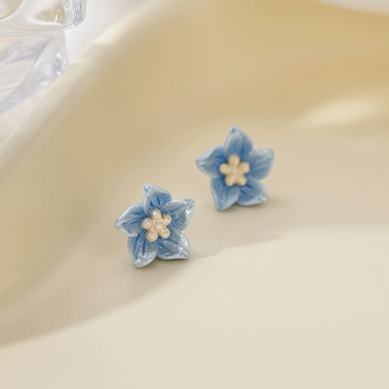 Blue Flower Studs close-up