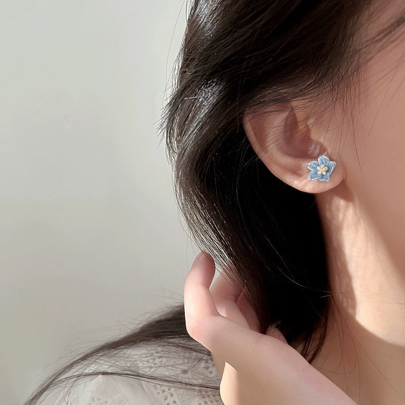 Blue Flower Studs worn